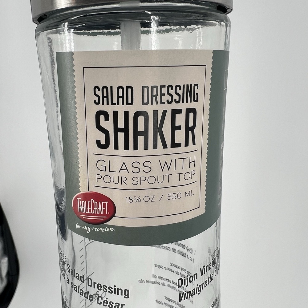 Tablecraft Salad Dressing Shaker, Glass w/Plastic & Metal Pour Spout Top - NEW!